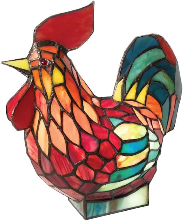 Tiffany Traders Stained Glass Multicolor Rooster Lamp