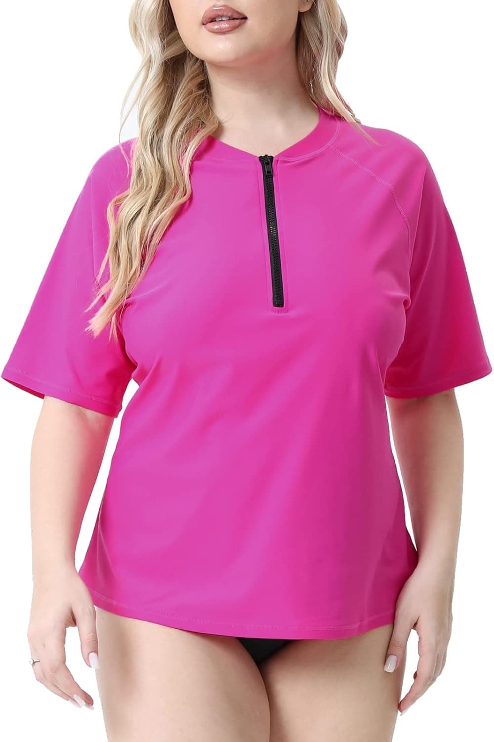 Halcurt Women's Plus Size Swim Shirt Short Sleeve Rash Guard UPF 50 Swimwear