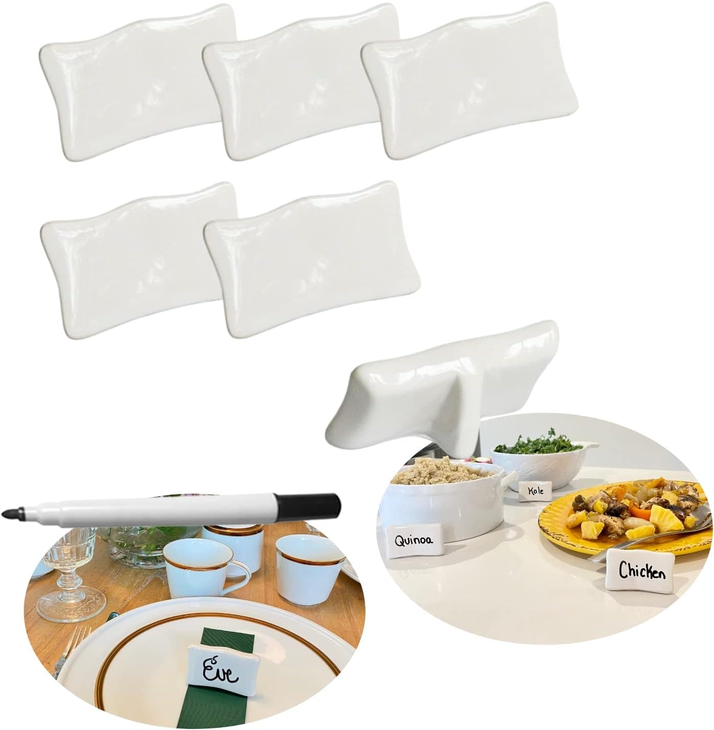 7 Piece Set - Evelots Place/Name Cards-Porcelain-Reusable-With Marker-Easel Back