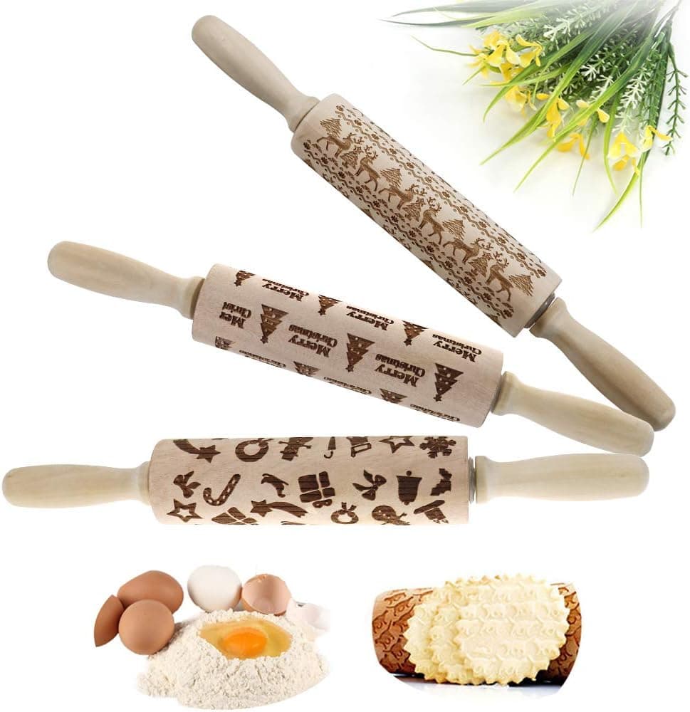 Wooden Embossed Rolling Pins Kitchen Tool For DIY Kitchen Gingerbread Cookies (ABC)