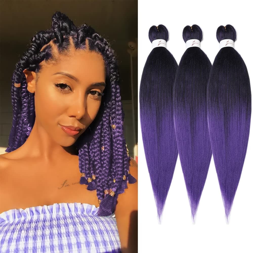 Pre stretched Braiding Hair Ombre 14 Inch 3Packs Box Braid Hair Naturally Twist Yaki Synthetic Hair Braiding Hair Omber Purple Braiding Hair Pre stretched(14 Inch,1B/Purple#)