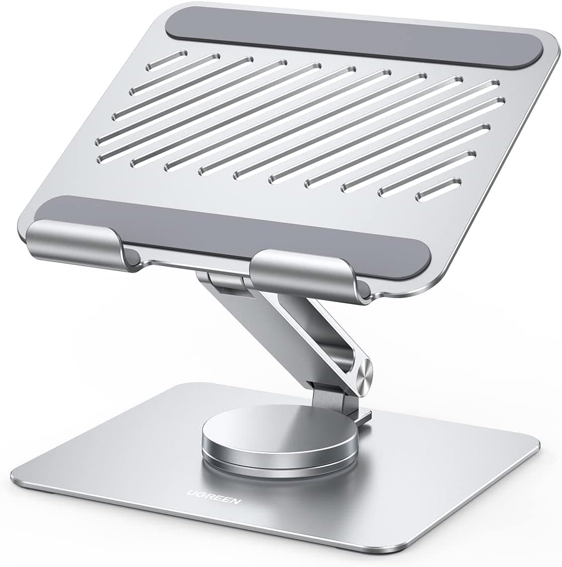 UGREEN 360° Rotating Tablet Stand Holder Adjustable with Rotating Base, Foldable Tablet Holder for Desk, Home Office Desk Accessories Compatible with iPad Pro Air Mini and More, Silver