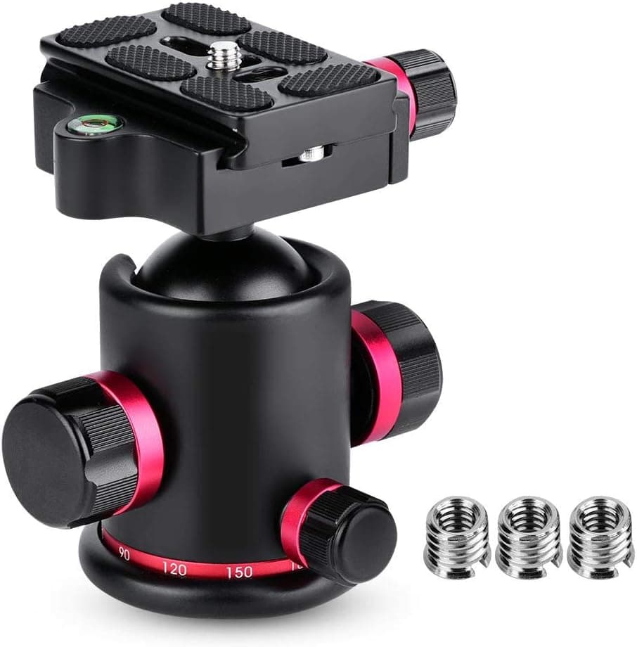 Tr Ball Head, Mefury Tr Ball Head Rotating Panoramic with 3pcs 1/4" to 3/8" Screw Adapter(Red)