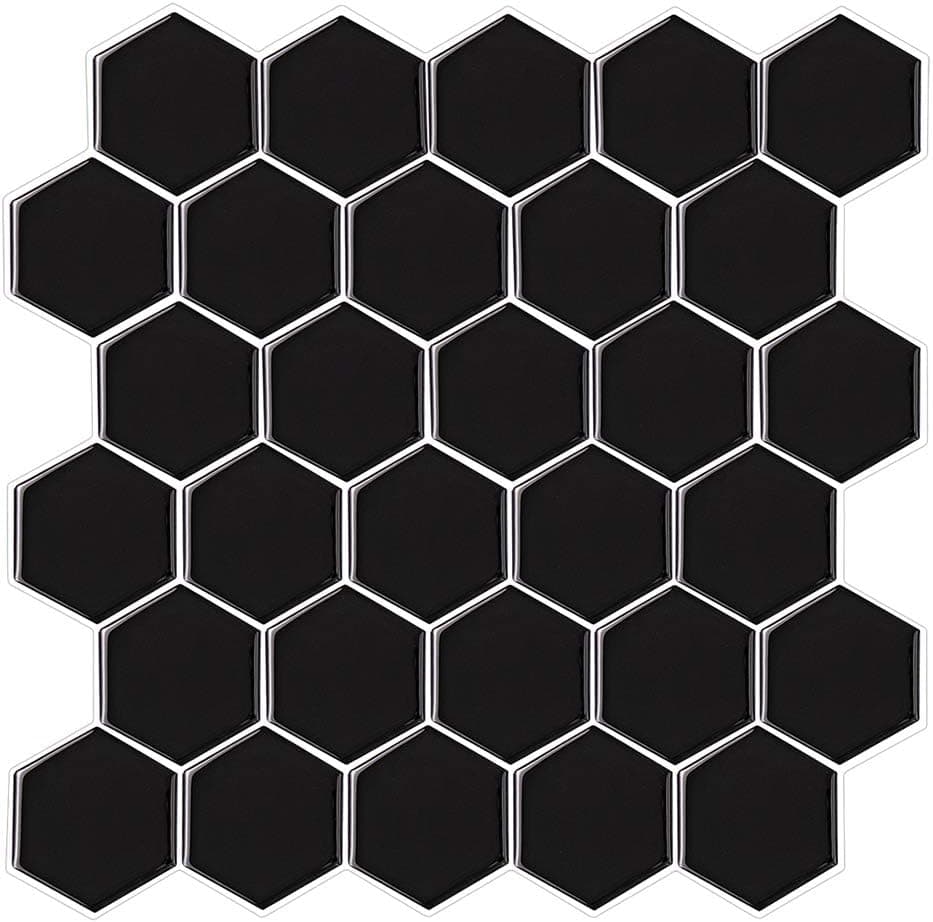 Peel and Stick Backsplash 4 Sheets Hexagon Backsplash Tile for Kitchen Peel and Stick - 10.5" x 10.5" Self-Adhesive Hexagon Tiles Stick on Backsplash for Kitchen Bathroom RV - Black