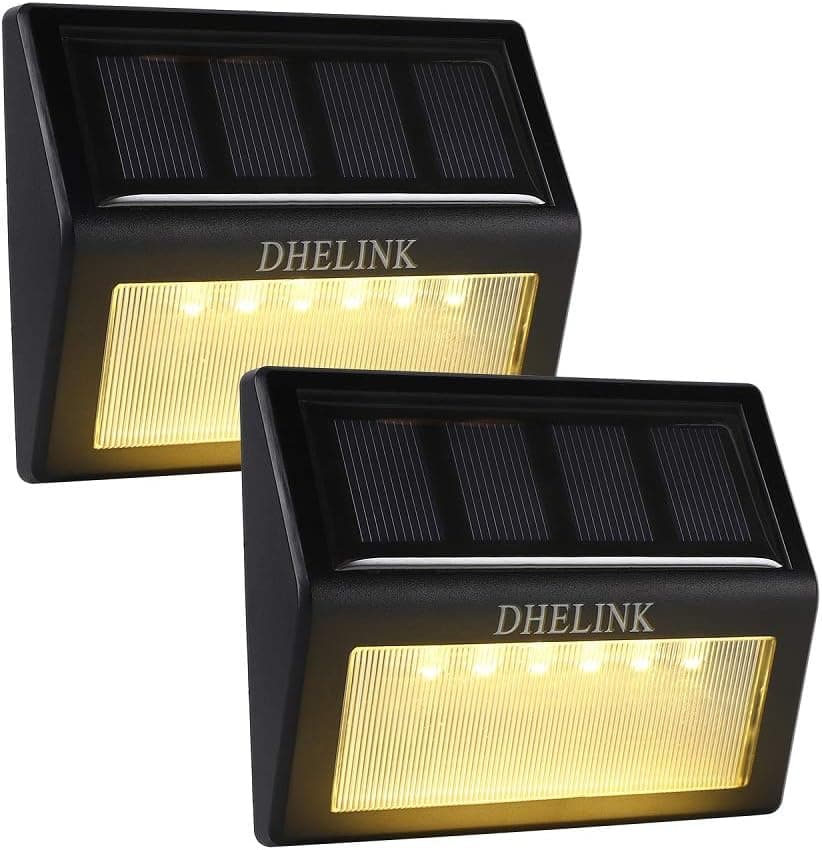DHELINK 2 Pack Outdoor Solar Deck Lights, 6 LED Solar Step Lights Outdoor Waterproof Warm White Auto On/Off Solar Powered Stair Lights Lighting for Fence Yard Patio Garden Pathway Walkway