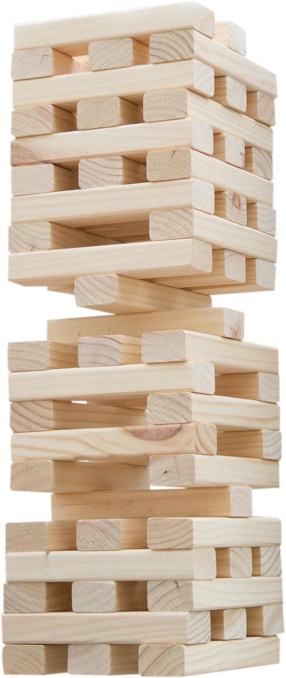 Hey! Play! Nontraditional Giant Wooden Blocks Tower Stacking Game, Outdoor Yard Game, for Adults, Kids, Boys and Girls,Brown