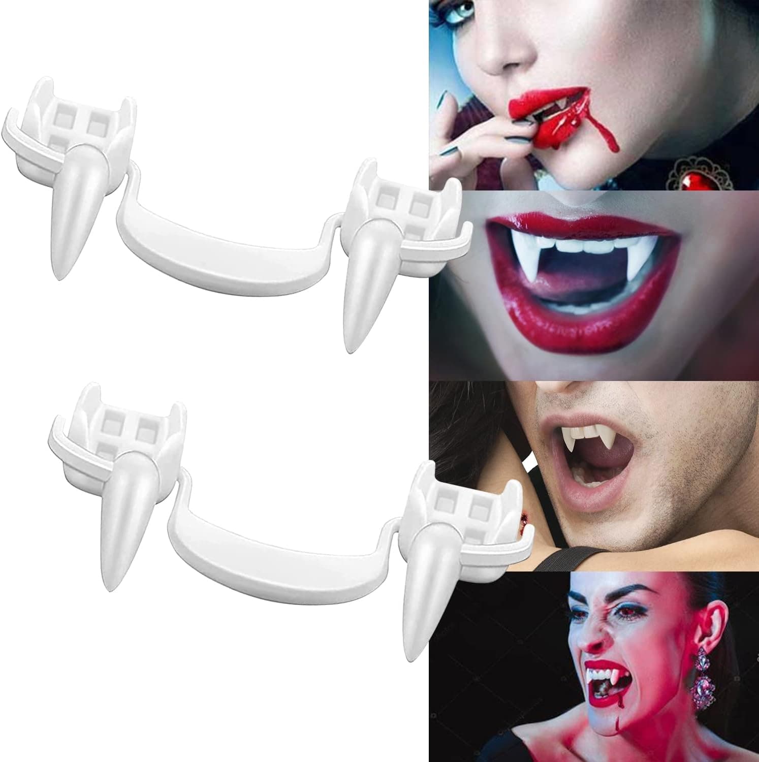 hitsuma Retractable Vampire Fangs,Halloween Reusable Spoof Vampire Teeth Braces DIY Werewolf Fake Teeth with Portable Box for Kids Adults Festival Carnival Cosplay Party Prom Dress Up (2 Pairs)