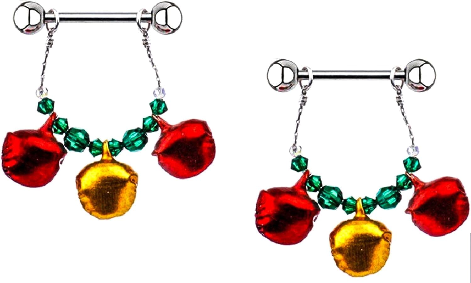 Body Accentz Nipple Shield Rings Barbells Sold as a Pair 14g Holiday Jingle Bells Jewelry