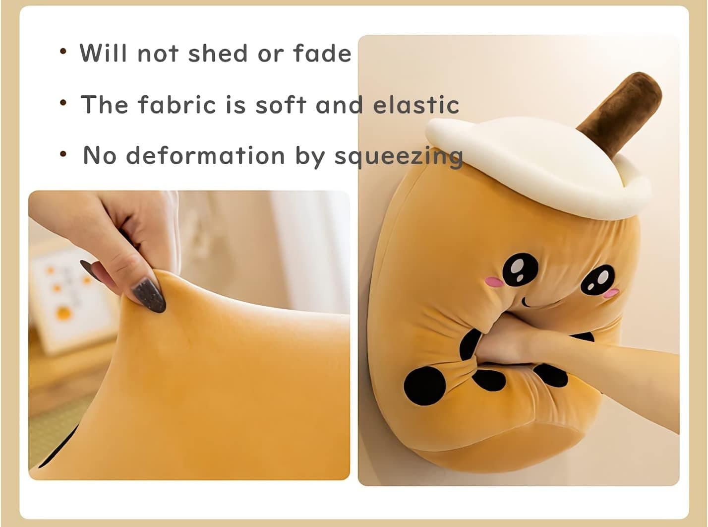 VICKYPOP Cute Bubble Tea Plush Toy Stuffed Food Shaped Pillow Cushion Cartoon Fruit Milk Tea Gift for Kids (Pink Open Eyes, 13.7 inch)