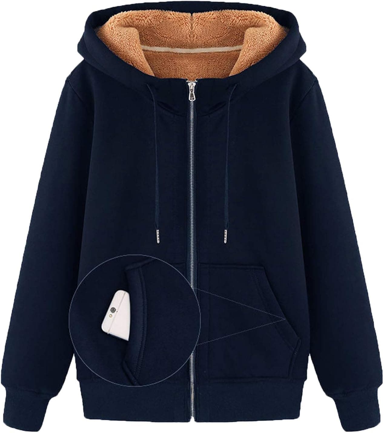 Omoone Women's Zip Up Sherpa Fleece Lined Hoodie Sweatshirt Cardigan Jacket