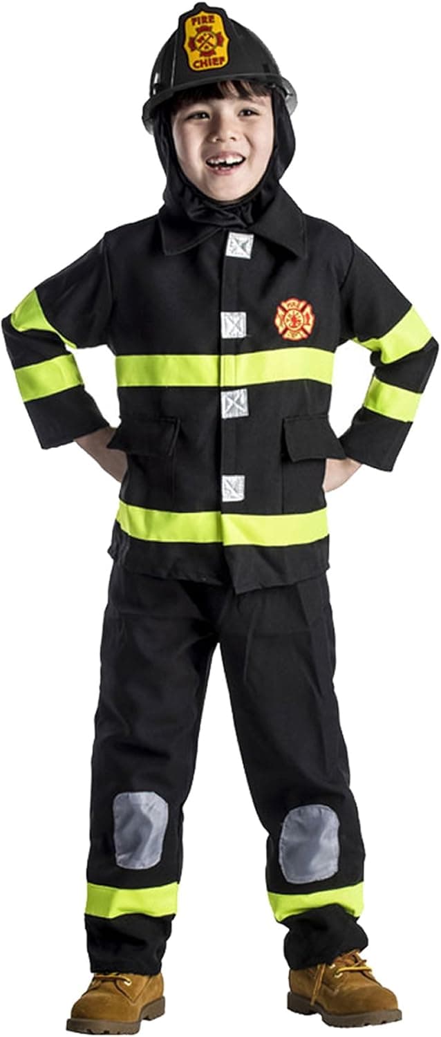Dress Up America Firefighter Costume For Kids – Fireman Dress-Up With Helmet For Boys And Girls - Black
