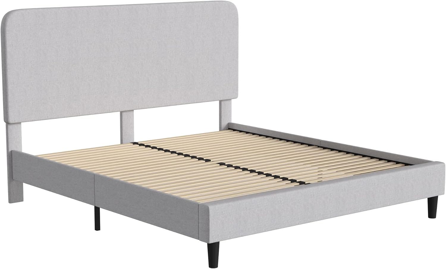 Flash Furniture Addison Platform Bed - Light Grey Fabric Upholstery - King - Headboard with Rounded Edges - Wood Slat Support - No Box Spring or Foundation Needed