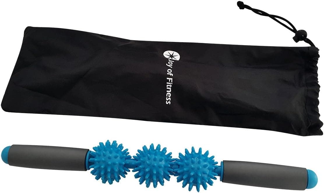 Joy of Fitness Massage Stick, Muscle Trigger Point Therapy, Relieve Muscles Pains Massage Roller Stick, Self Massage Bar, Yoga Massager, Ergonomic Padded Grip 3 Spiky Balls Massage Tool