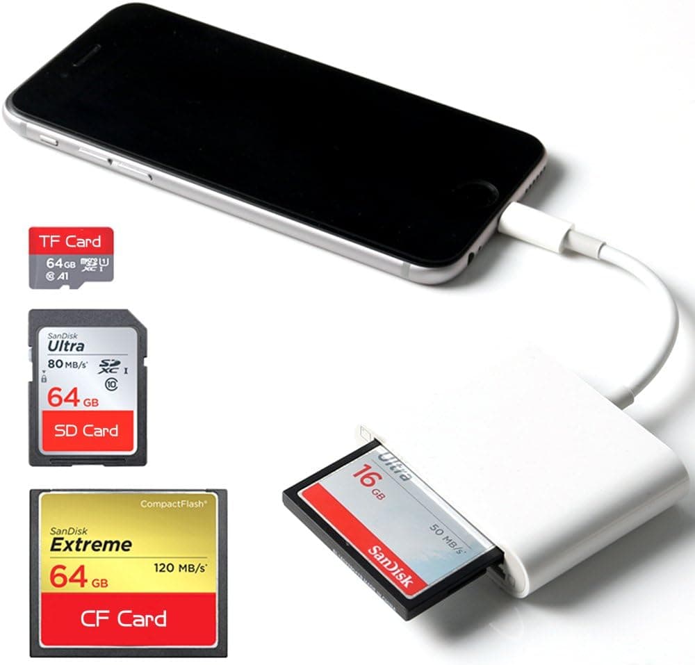 MOONLIGHT-TECH CF Card Reader, SD/TF/CF Card Adapter 3 in 1 Trail Game Camera Viewer for iPhone Xs/XS Max/XR/8/8 Plus/iPhone X /7 Plus /7/ 6s Plus/ 6 Plus/ipad Mini/air etc