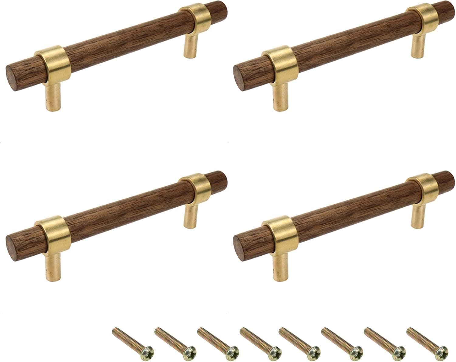 HONJIE Drawer 5.51"/140mm Pulls Brass Walnut Kitchen Wardrobe Cabinet Hardware Pull Handle Adjustable Hole Distance with Screw, 4Pcs