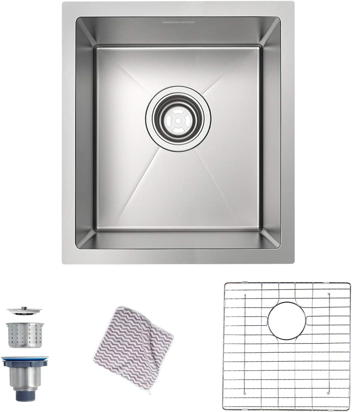 MENSARJOR Bar Sink, 15 x 17 Inches 16 Gauge Stainless Steel Undermount Kitchen Sink, Single Bowl Bar/Prep Sink