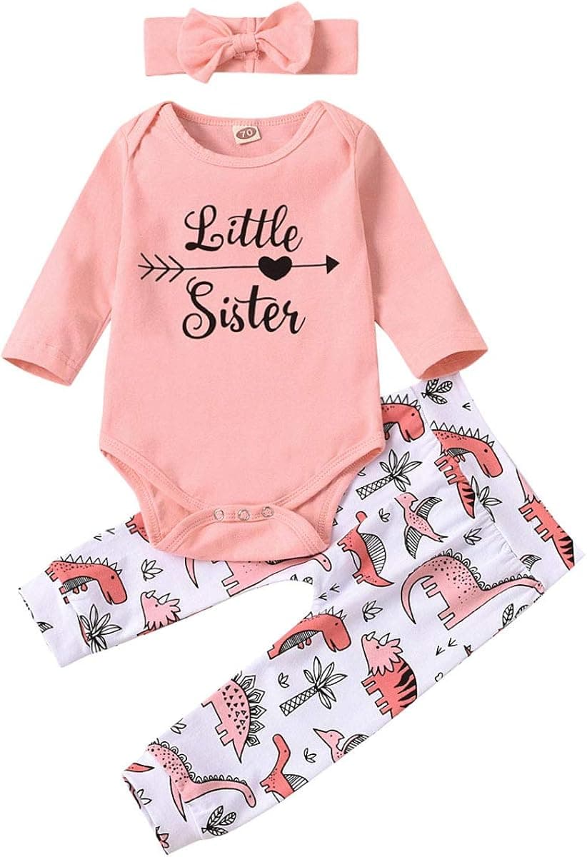 Baby Girls Family Matching Clothing Set Little Big Sister Romper Shirt Tops+Gold Heart Long Pants Outfit Set