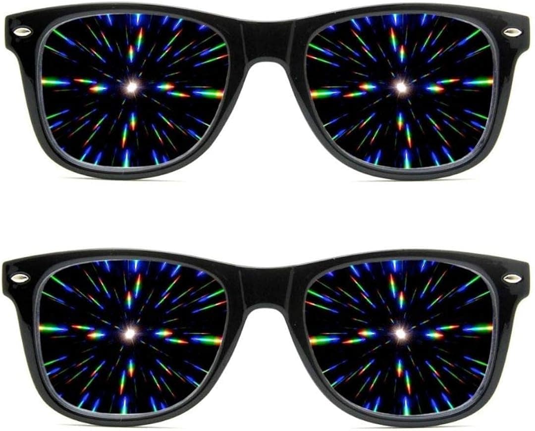 2X GloFX Ultimate Diffraction Prism Glasses - Black (2 Pack) Light Diffracting Firework Glasses