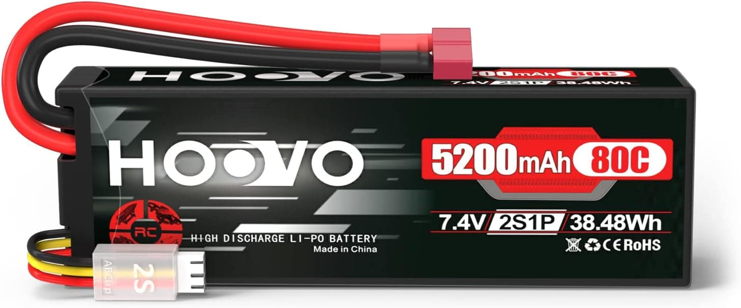 HOOVO 2S 7.4V 80C 5200mAh LiPo Battery Pack Hard Case with Deans Plug Connector for RC Buggy Vehicles Car Boats Trucks Duratrax