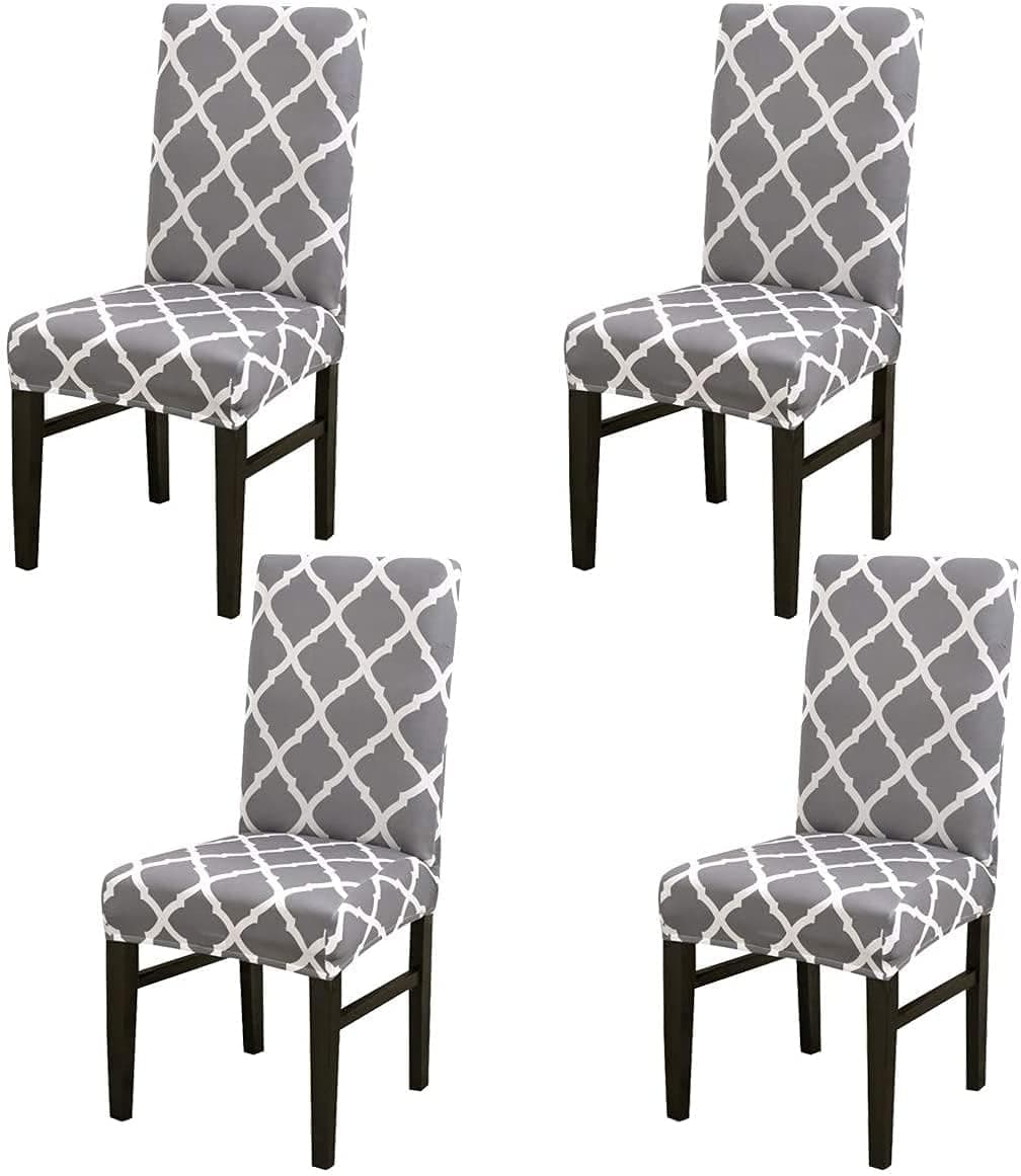 OKYUK Chair Covers, Dining Chair Covers Set of 4,Elastic Chair Protector Stretch Removable Washable Seat Covers for Dining Room Wedding Banquet Party Decoration (Grey)