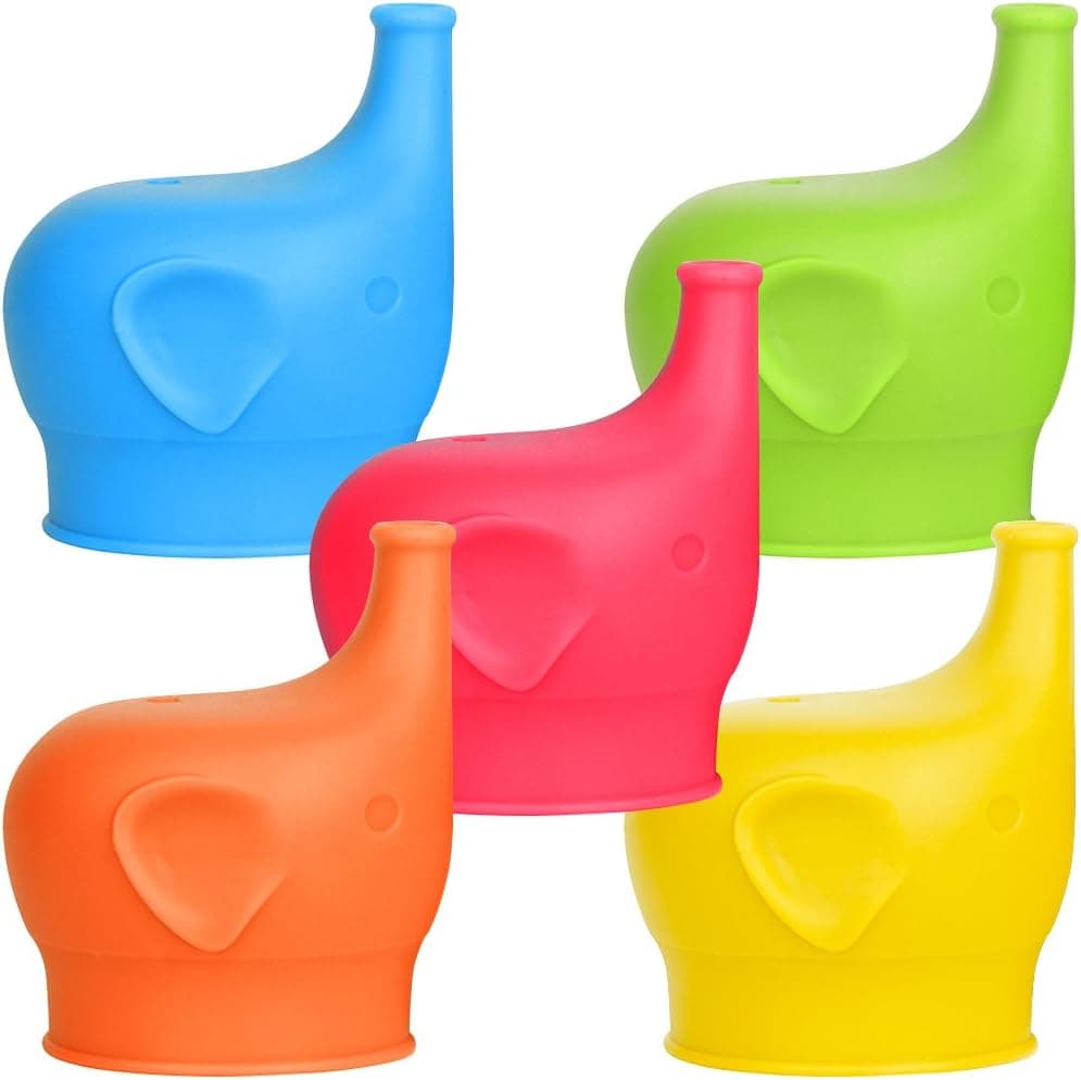 Silicone Sippy Lids 5 Pack, maxin Silicone Spout Makes Cup into Spill – Proof Sippy Cup for Babies and Toddlers, FDA Approved,