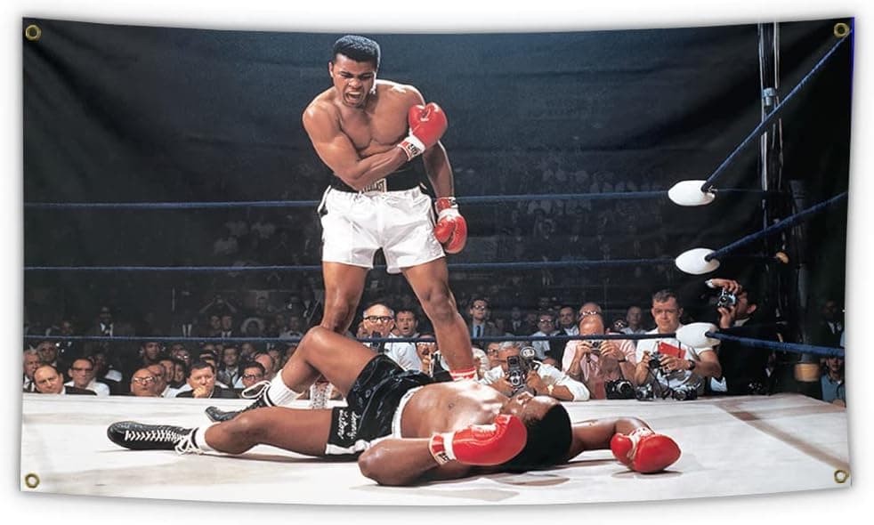 HOOHAAPAA Muhammad Ali Knock Out Punch Sonny Liston funny flags banner 3x5FT with four brass grommets for college dorm room white
