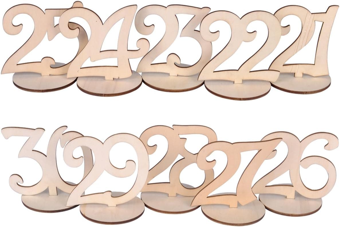 eZAKKA Table Numbers 21-30 Wood Wooden Wedding Table Numbers with Holder Base for Wedding Party Home Decoration Vintage Birthday Event Banquet Anniversary Decor Catering Reception
