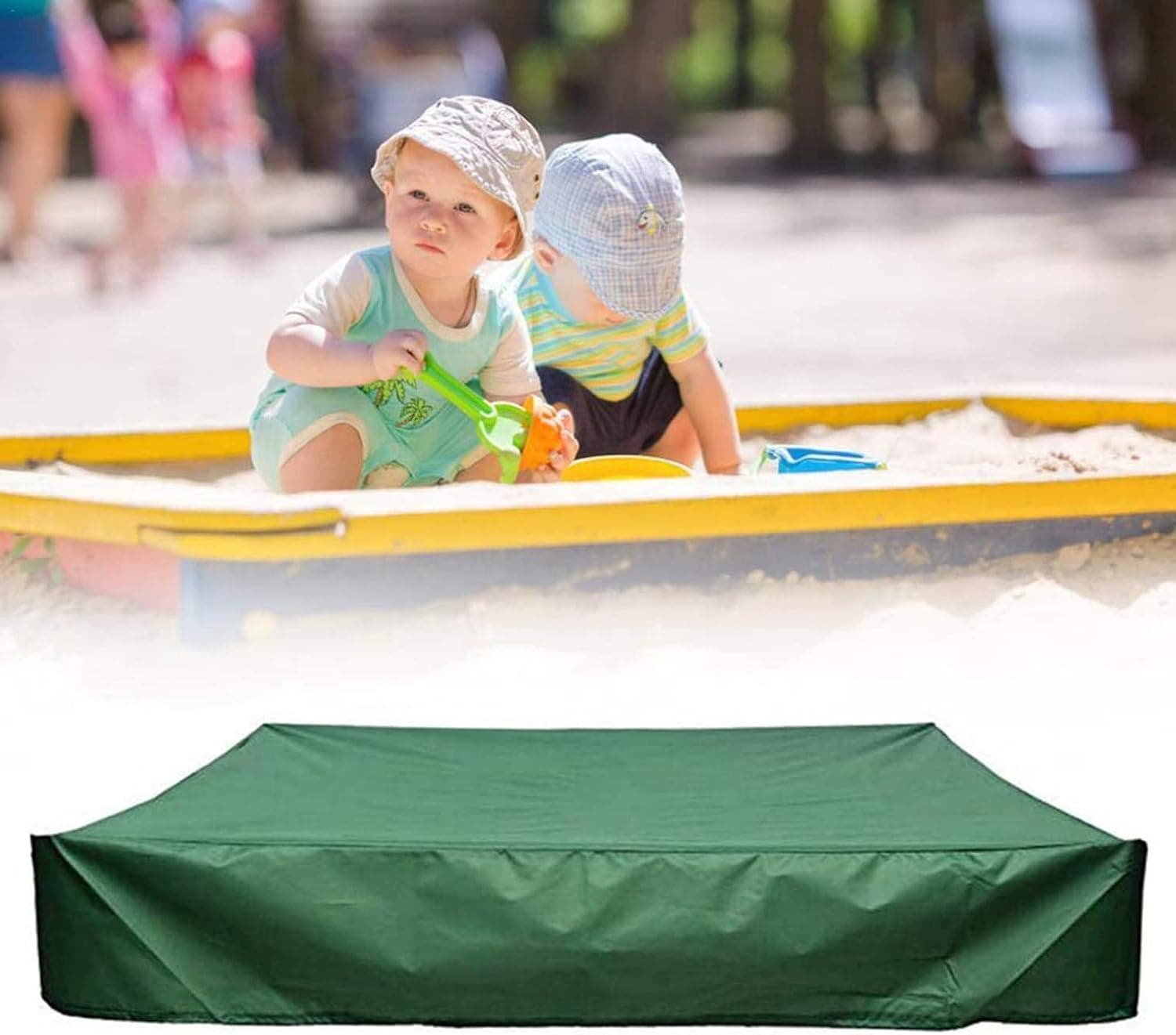 Sandbox Cover Square,78.7" Dustproof 600D Oxford Protective Cover Beach Green Sandbox Canopy,Waterproof Sandpit Pool Cover w/Drawstring for Outdoor Storage Covers Sandpit Toys