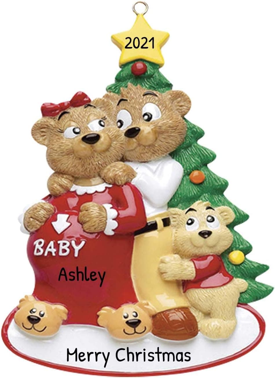 Personalized Baby Expecting Ornament 2022 - Pregnant Christmas Ornament 2022 - Baby Expecting Bear Family Ornament, Baby Bump Ornament, Baby Coming Ornament 2022 - Free Customization