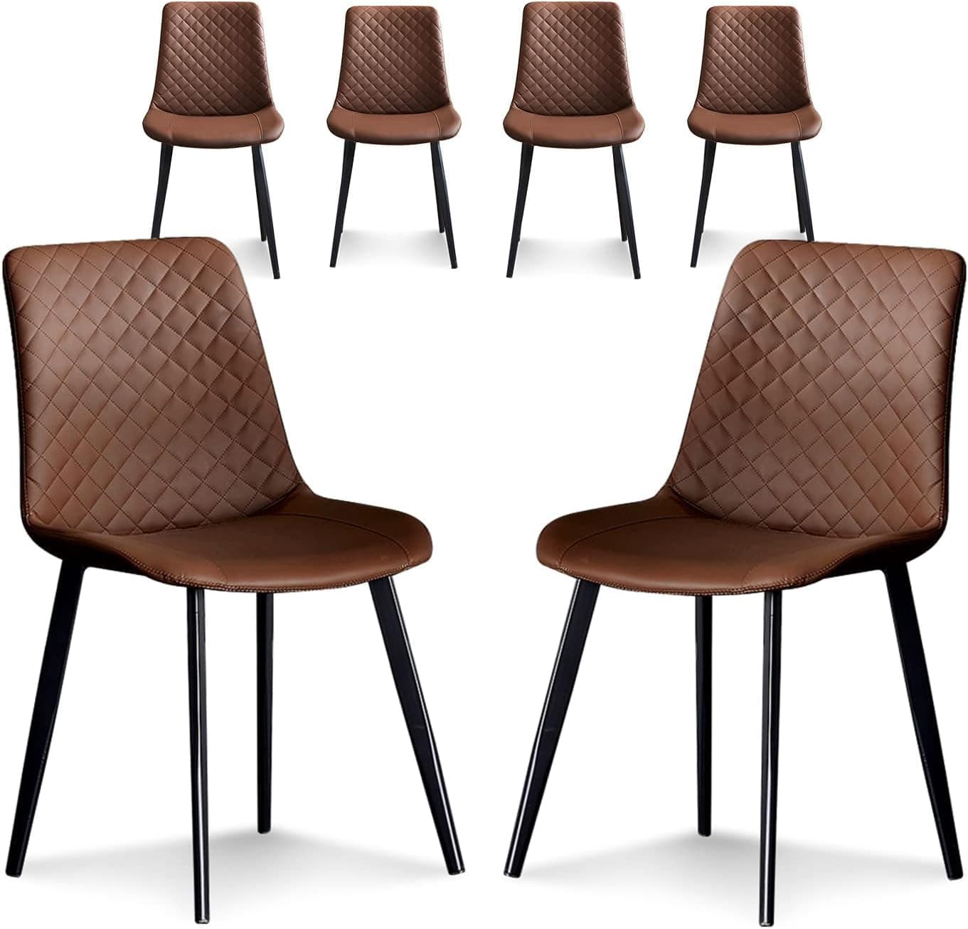 seonyou Brown Dining Chairs Set of 6 for Kitchen Dining Room, Upholstered Leather Mid Century Modern Dining Chair