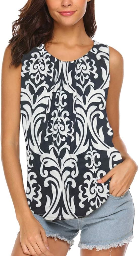 Locryz Women's Summer Sleeveless Pleated Black Closure Casual Tank Tops