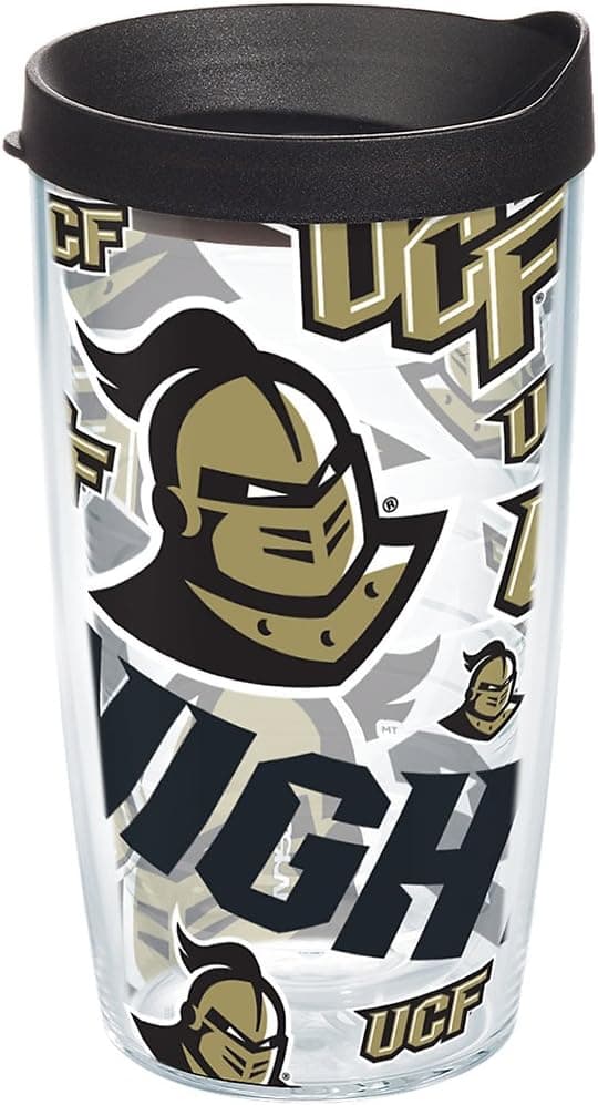 Tervis Ucf Knights All Over Insulated Tumbler with Wrap and Black Lid, 16oz, Clear