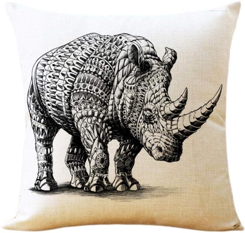 YeeJu Rhinoceros Decorative Throw Pillow Covers Square Cotton Linen Cushion Covers Outdoor Sofa Home Pillow Covers 16x16 Inch