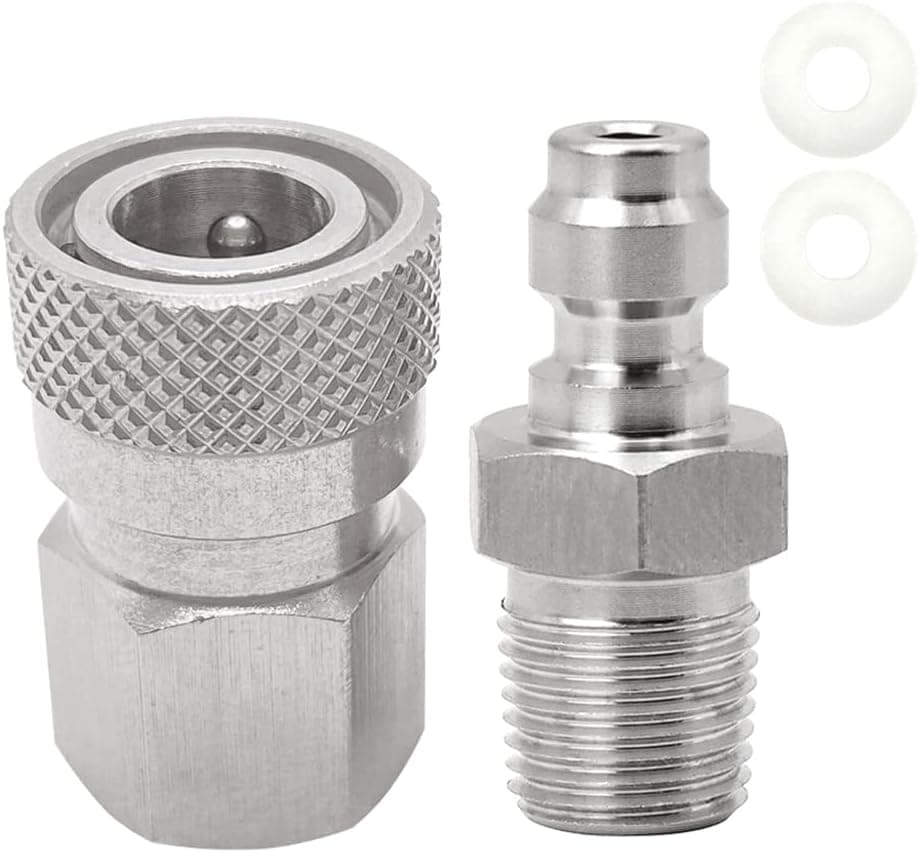 Universal 1/8 NPT Female Connector and 8mm Male Plug Fill Nipple Quick-Disconnect Set, Stainless Steel Remote Line Male & Female Set for PCP Foster Paintball Airsoft Air Gun Tool