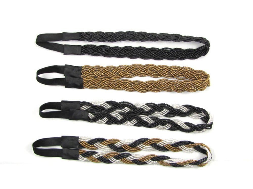 4 Pack Beads Braided Headbands Elastic Hair Accessories