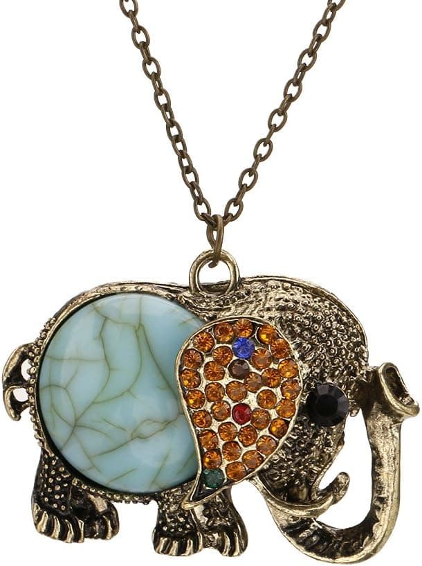 Foreveryang| Vintage Women Long Chain Sweater Necklace Jewelry Cute Animal Good Luck Elephant Pendant Necklace Long Chain Sweater Necklace for Women