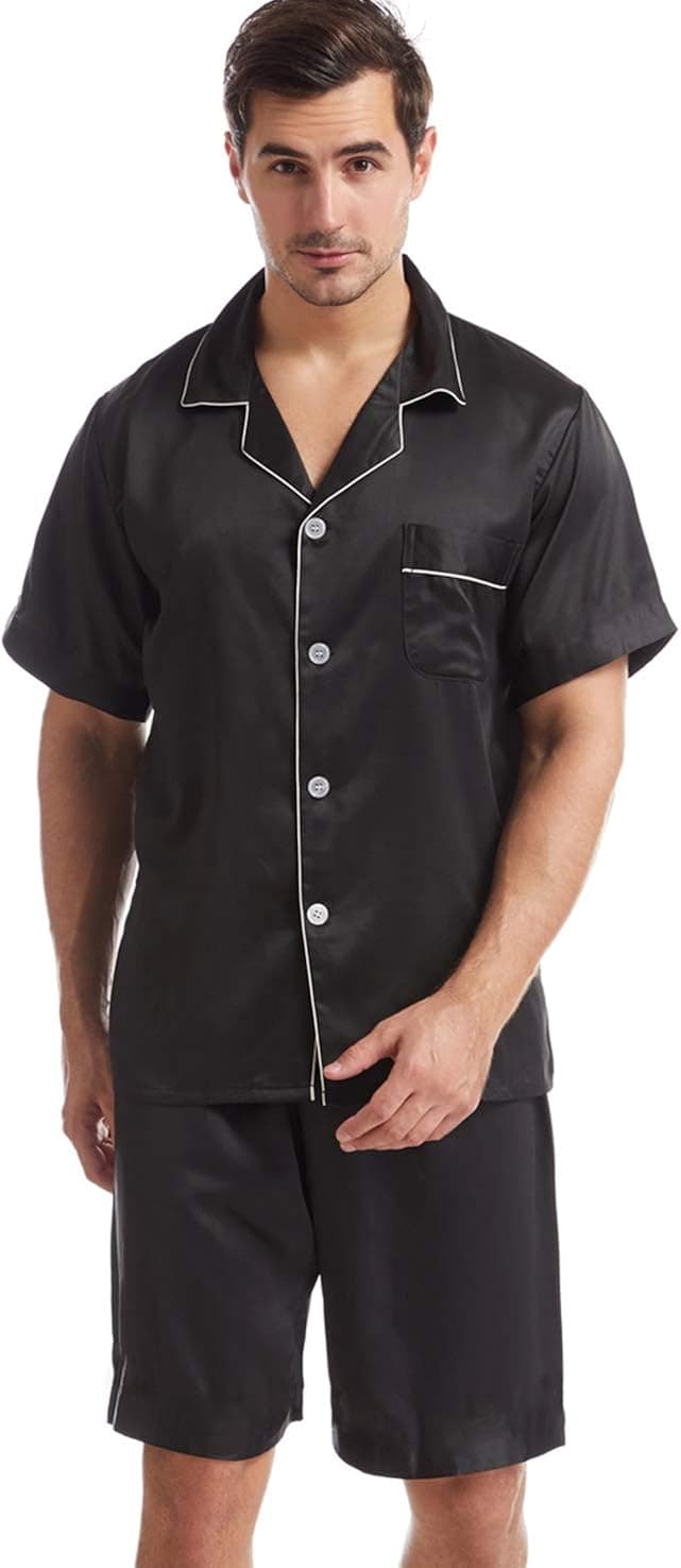 Admireme Mens Satin Pajamas Set Short Pj Set Sleepwear Loungewear Pajama Shorts Nightwear