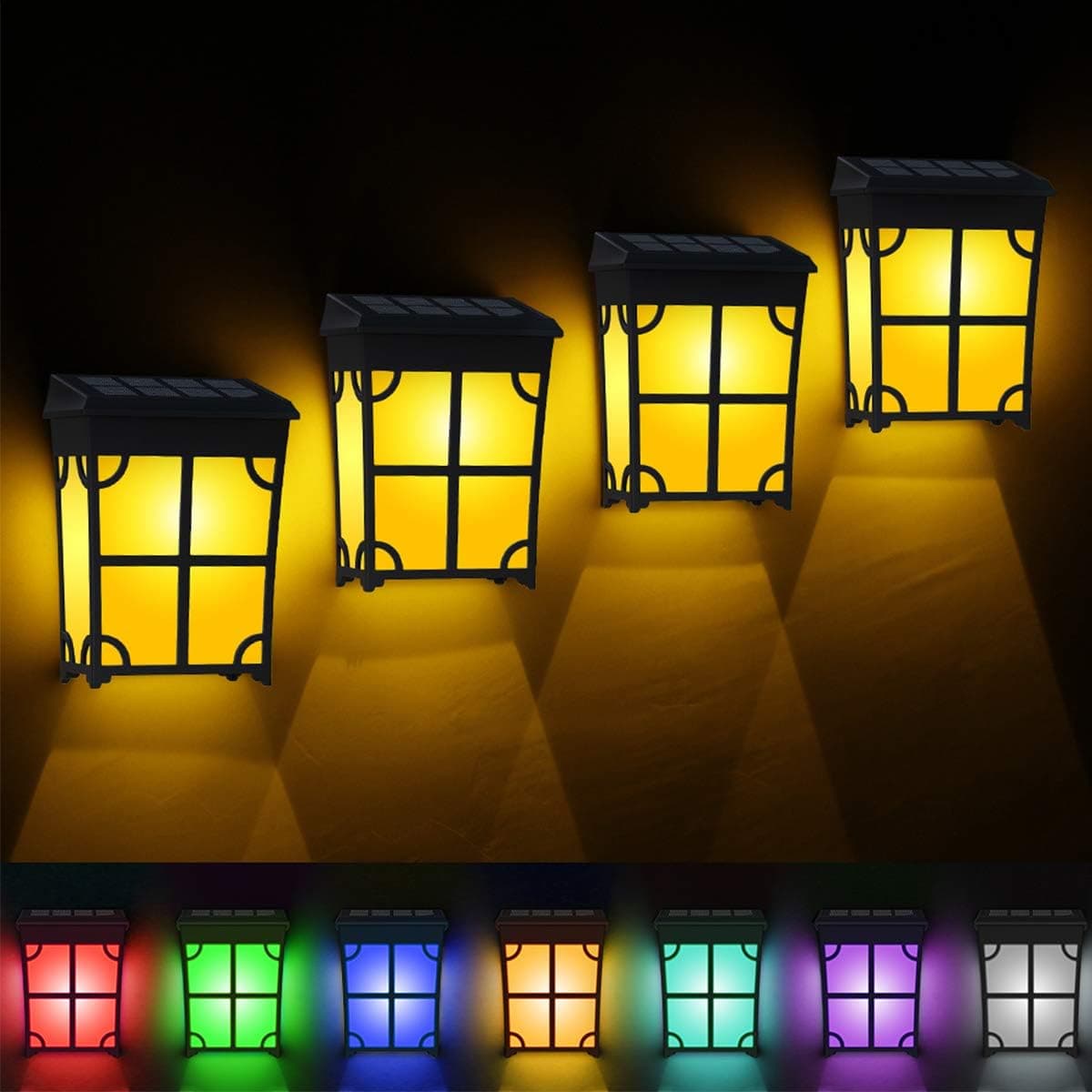 TonyEst Solar Fence Lights Outdoor, 8 Pack Vintage Style Amber Warm Solar Deck Lights Waterproof LED Solar Wall Light with 2 Optional Modes Solar Powered Fence Post Lights for Garden Backyard Decor