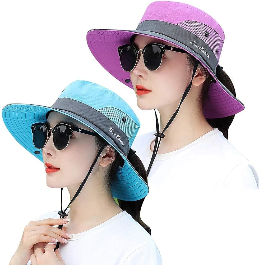 Women's Sun Hat Outdoor UV Protection Bucket Mesh Boonie Hat Adjustable Fishing Safari Cap Waterproof