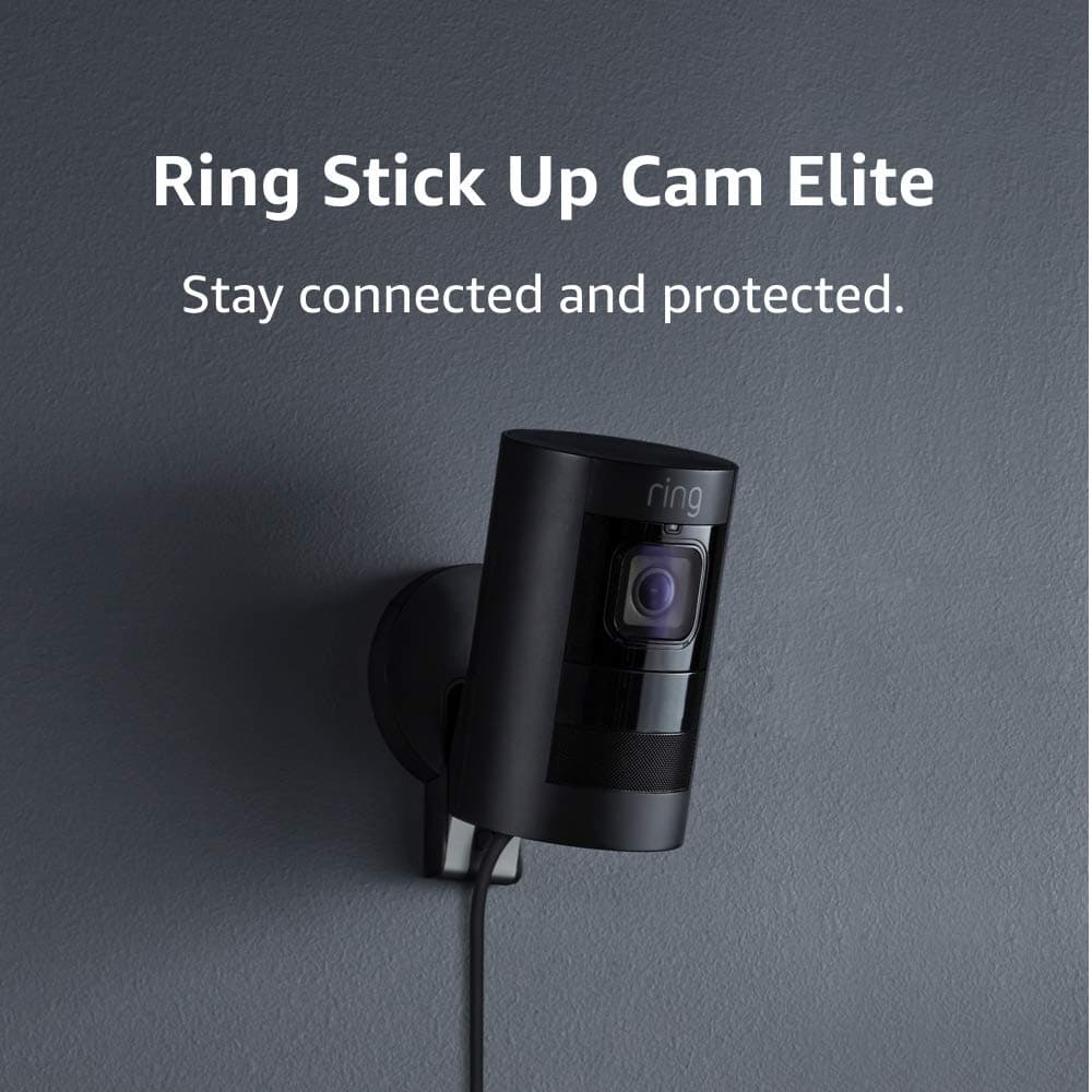 Ring Stick Up Cam Elite, Power over Ethernet HD Security Camera with Two-Way Talk, Night Vision, Works with Alexa - Black