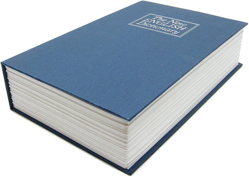 BlueDot Trading Dictionary Diversion Safe with Lock and 2 Keys Secret Book Safe with Faux Pages for Hidden Cash, Jewelry, Passports, Other Valuables, Medium, Blue