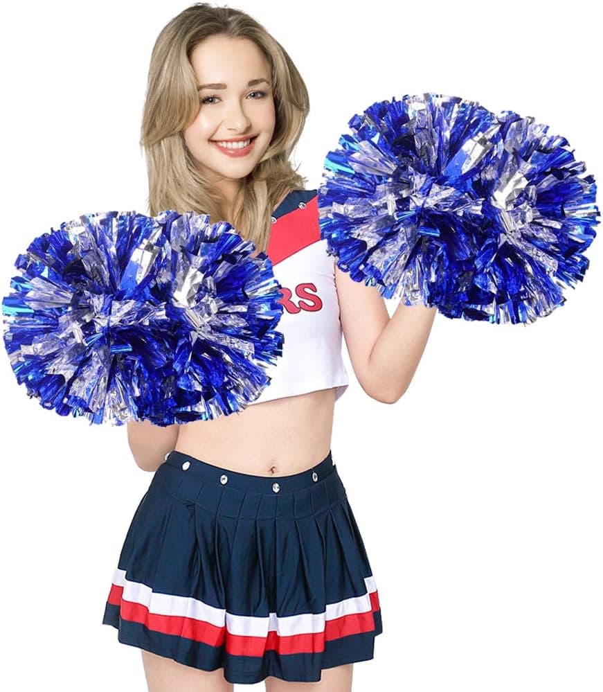 Metallic Foil Cheerleader Cheerleading Pom Poms with Baton Handheld for Kids Adults School Sports Games Team Spirit Cheer Dance Party