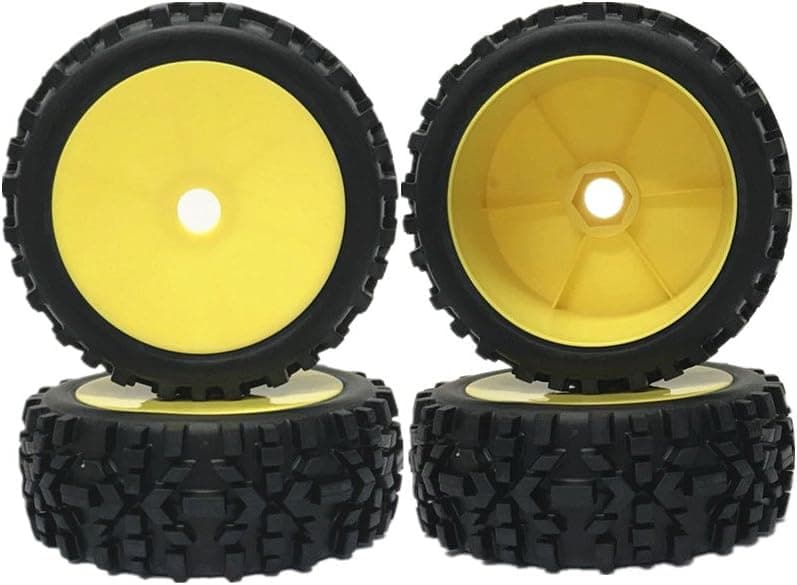IFLYRC RC 1/8 Off-Road Tyre Wheel Rim 17mm Hexagonal Joint Wheel Rim Yellow &Rubber Tires Black for Off-Road Racing Car(Set of 4)