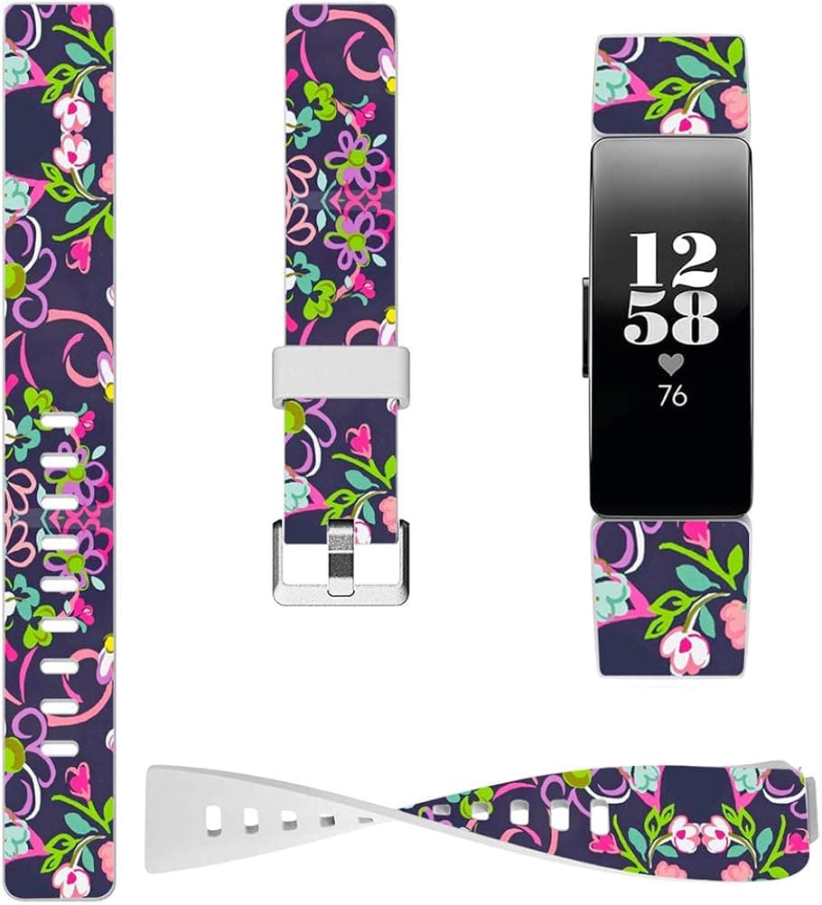 ENDIY Silicone Bands for Inspire Hr Aesthetic Decorative Designer Personalized Printed Patterned Strap Compatible for Fitbit Inspire 2/Inspire/Inspire Hr Small for Women Girls - Purple Plower Vine
