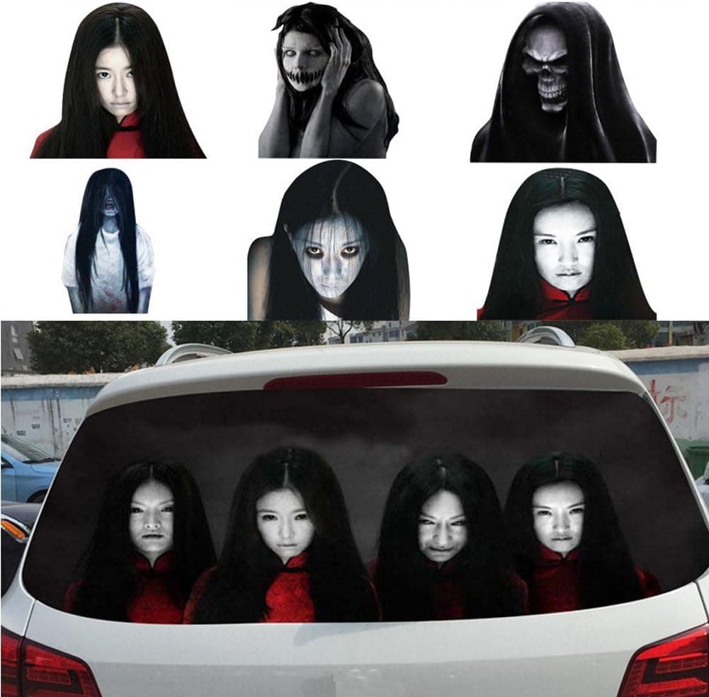Fangeplus(TM DIY Removable Reflective Scary Face Decor Rear Car Windows to Discourage High Beam Users Art Mural Vinyl Waterproof Wall Stickers Sticker Wallpaper11''x9.8''