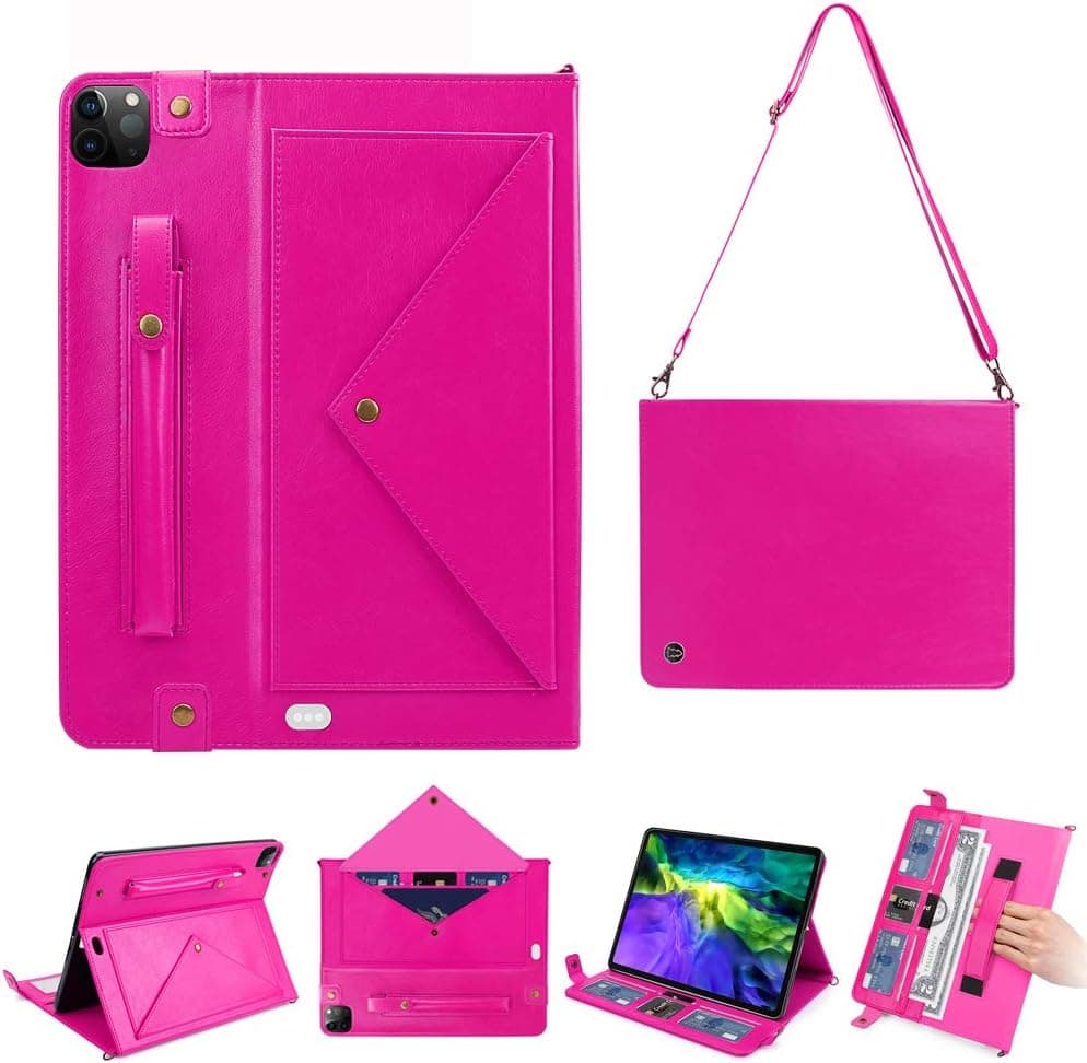 2020 iPad Pro 12.9inch Case with Pen Holder,Locase Case for 12.9 iPad Pro 4th Gen Shoulder Strap 4 Card Holder Slot Cash Pocket Full Body Production Cover for Travel iPad Pro 12.9inch 4th Gen 2020