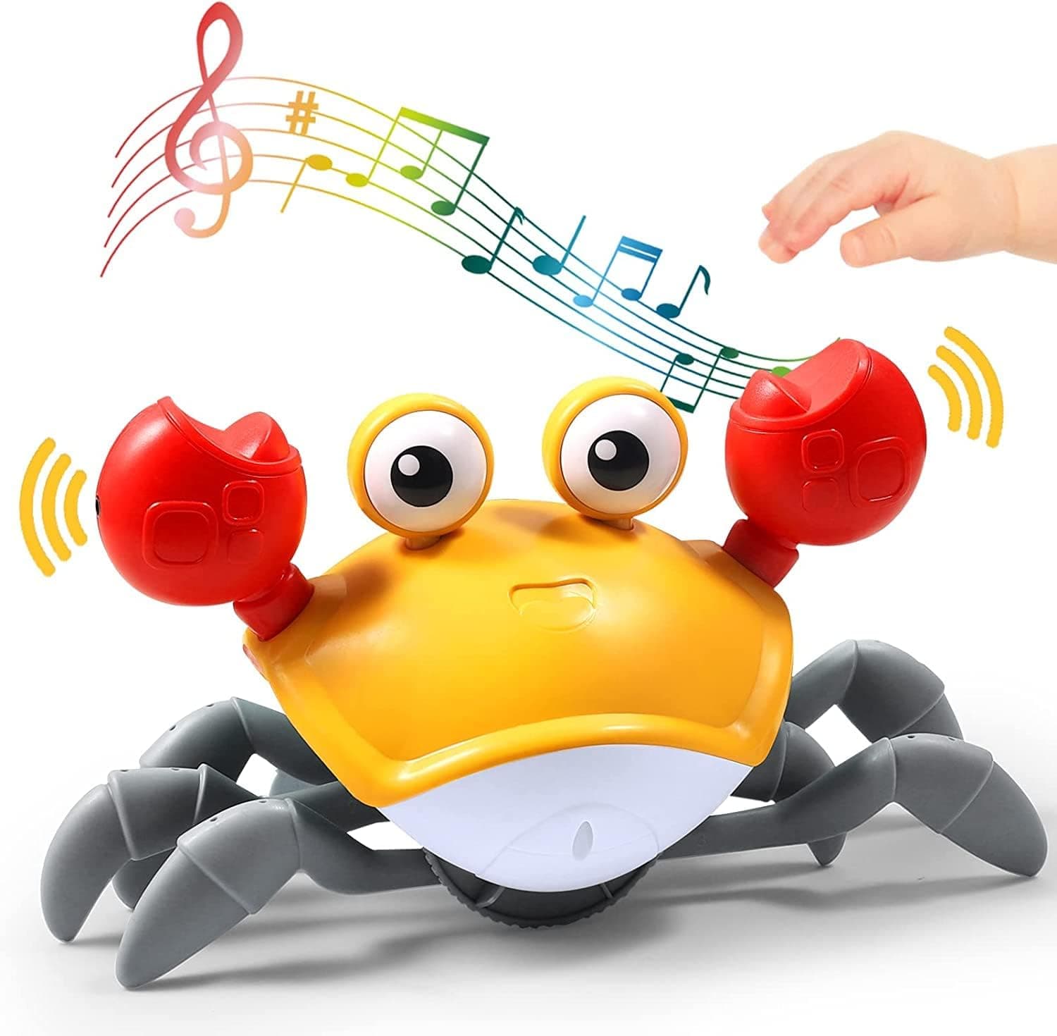 TOPOB Crawling Crab Baby Toy with Music and LED Light up, Interactive Learning Dancing Walking Development Toy, USB Rechargeable Tummy Time for Kids Toddlers (Yellow), 8.86 x 5 4.29 inches