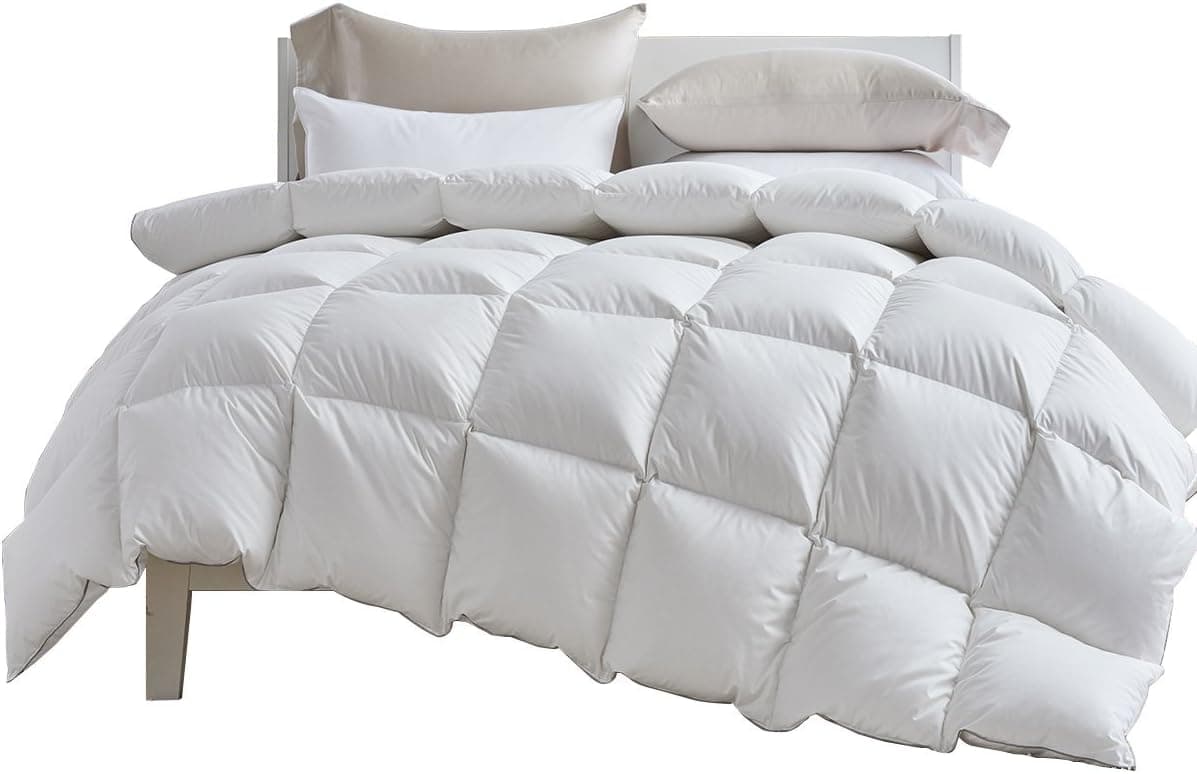 Coozii Luxury White Full Size Down Comforter,All Season Goose Down Comforter,Duvet Insert 1200 Thread Count 750+ Fill Power 100% Egyptian Cotton (64 by 80 Inch)