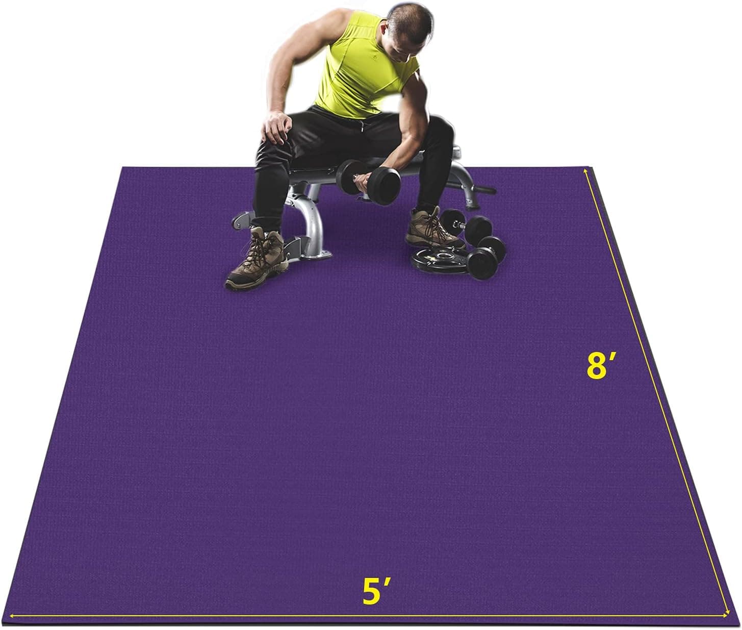 Wesfital Large Workout Mat Thick Exercise Mat 8'x5'/7'x5' x1/3'' Gym Flooring Mat Cardio Mat, Shoe Friendly for All Intense Fitness and Home Workout