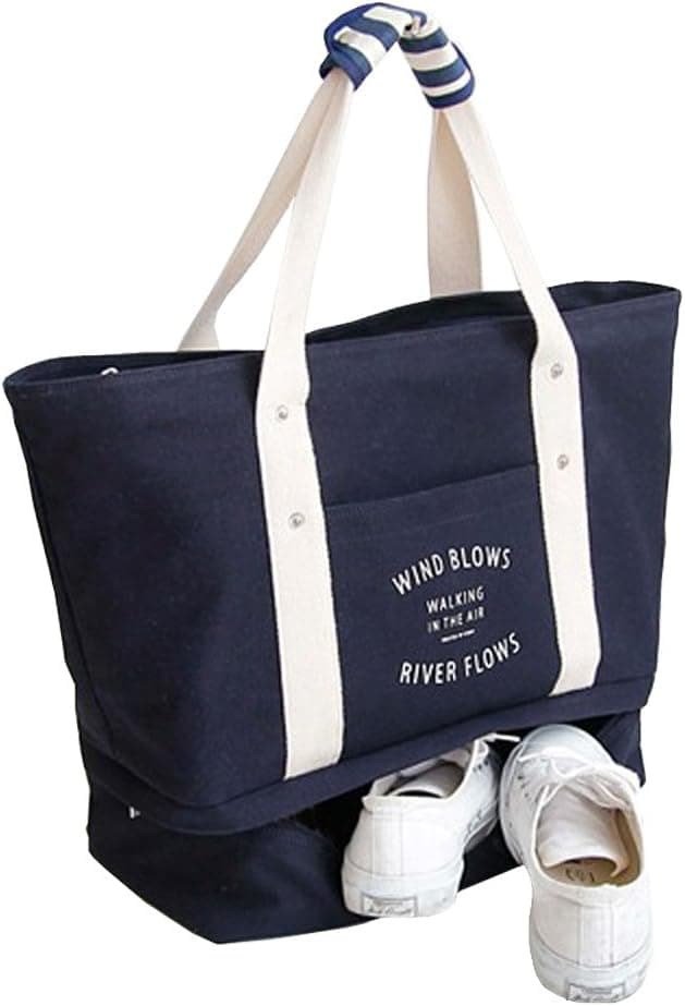 Travel Storage Bag Kit Lightweight Large Capacity with Shoe Bag Interlayer Luggage Packing Tote Bag (Navy)